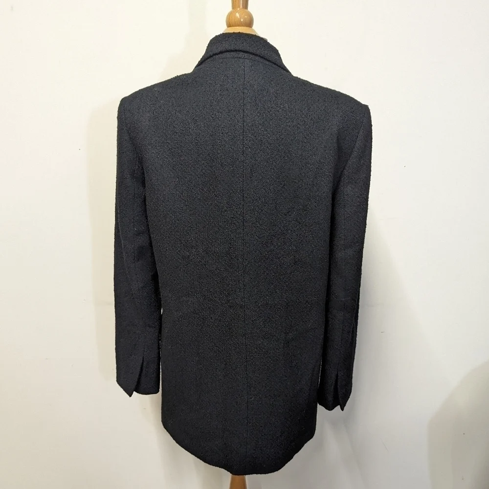 Vintage Black Boucle Blazer Long line Gold Buttons 8 Wool Lined